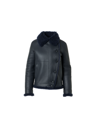 Designer Oversize Lammfell Jacke in Curly Merinillo - Schwarz