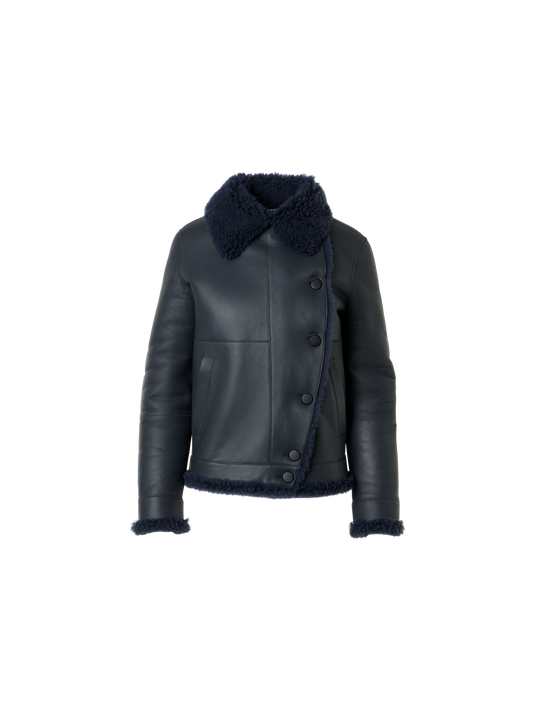 Designer Oversize Lammfell Jacke in Curly Merinillo - Schwarz