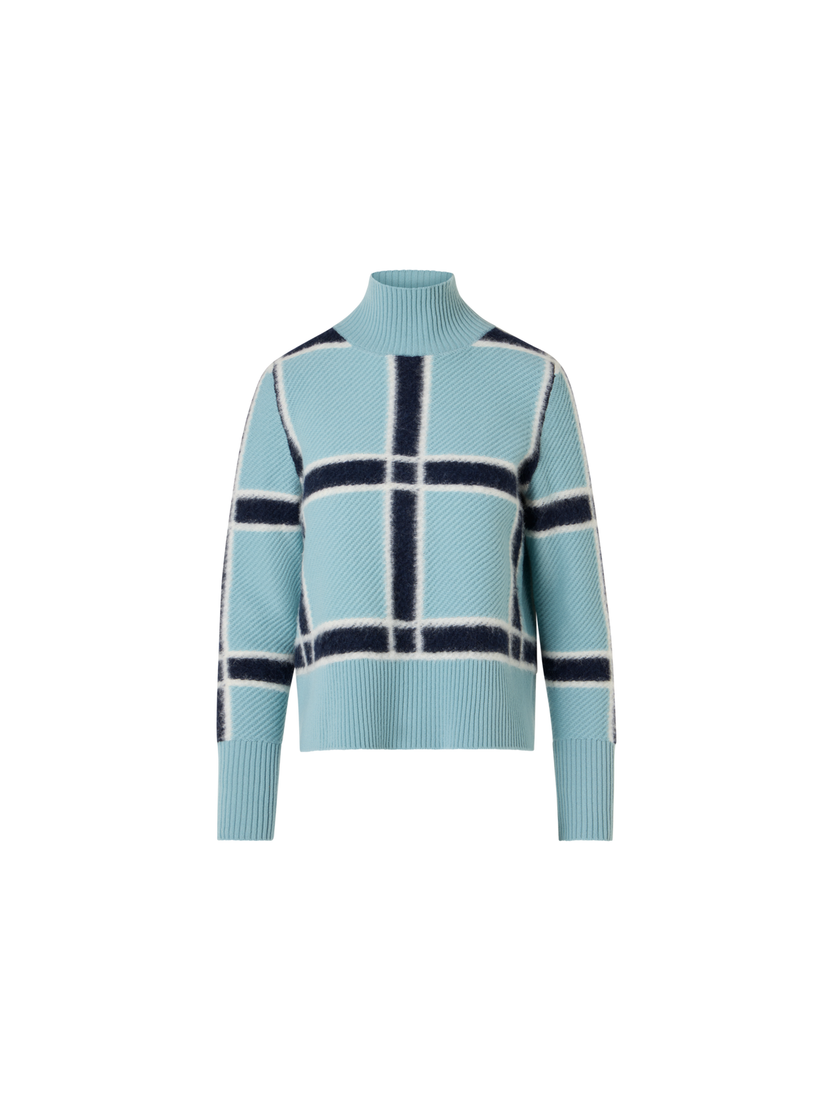 Designer Wolle-Kaschmir Pullover mit Intarsia-Karo - Blau