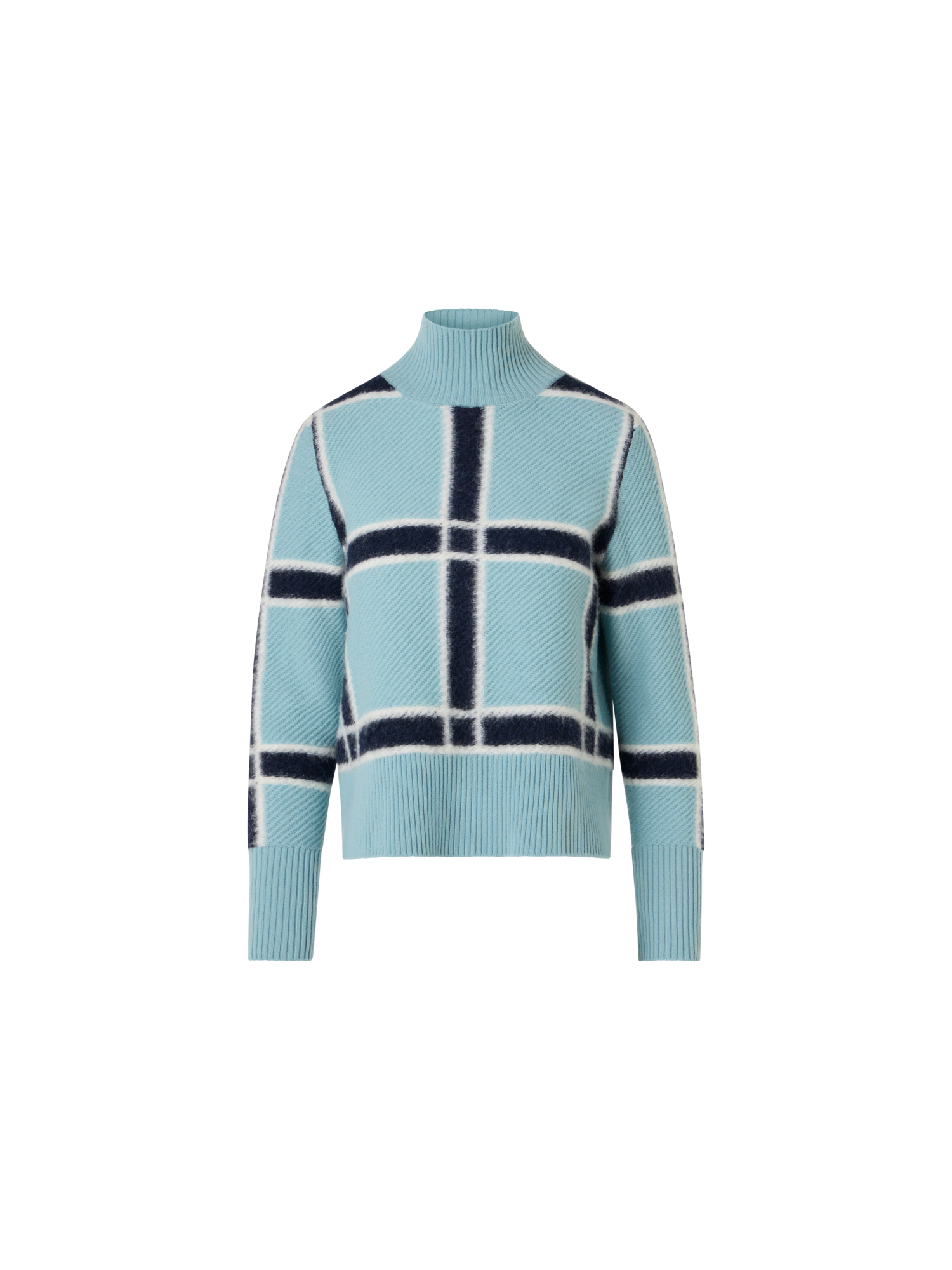 Designer Wolle-Kaschmir Pullover mit Intarsia-Karo - Blau