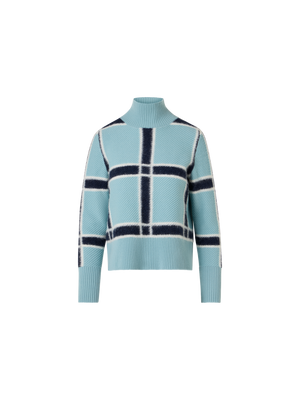 Designer Wolle-Kaschmir Pullover mit Intarsia-Karo - Blau