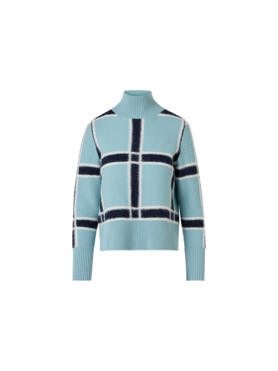 Designer Wolle-Kaschmir Pullover mit Intarsia-Karo - Blau