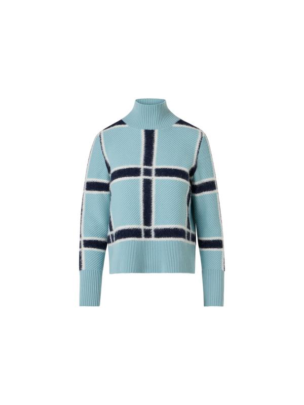 Designer Wolle-Kaschmir Pullover mit Intarsia-Karo - Blau