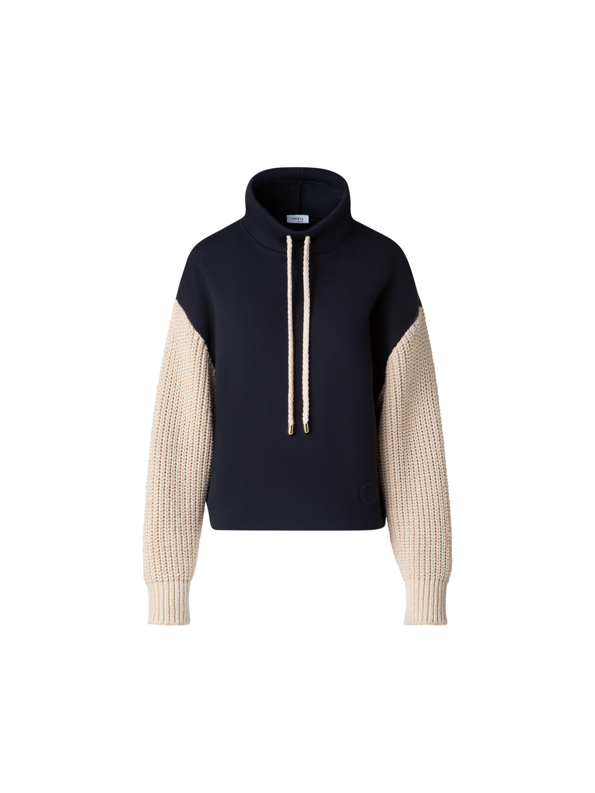 Designer Jersey-Hoodie mit Strickärmeln - Dunkelblau - Blau - Bunt - Beige