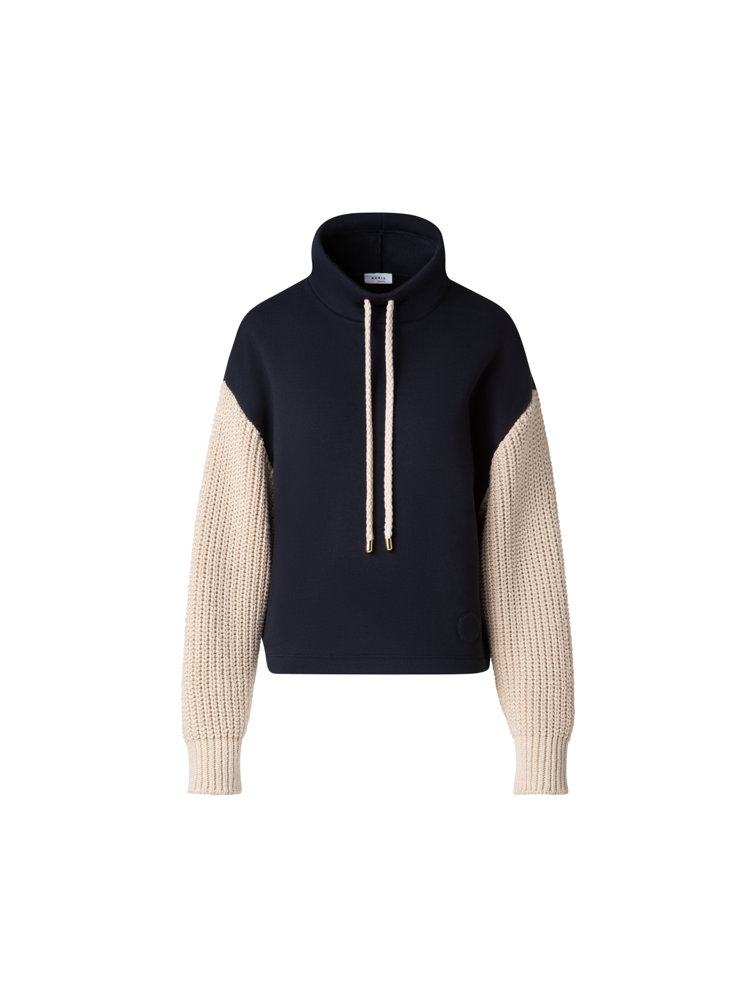 Designer Jersey-Hoodie mit Strickärmeln - Dunkelblau - Blau - Bunt - Beige