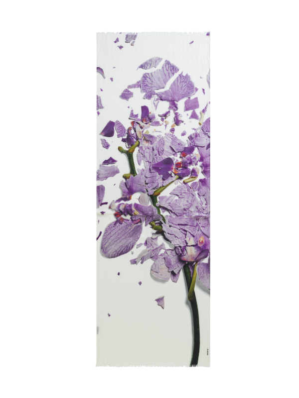 Designer Kaschmirseidenschal mit Scattered Orchid Druck - Bunt