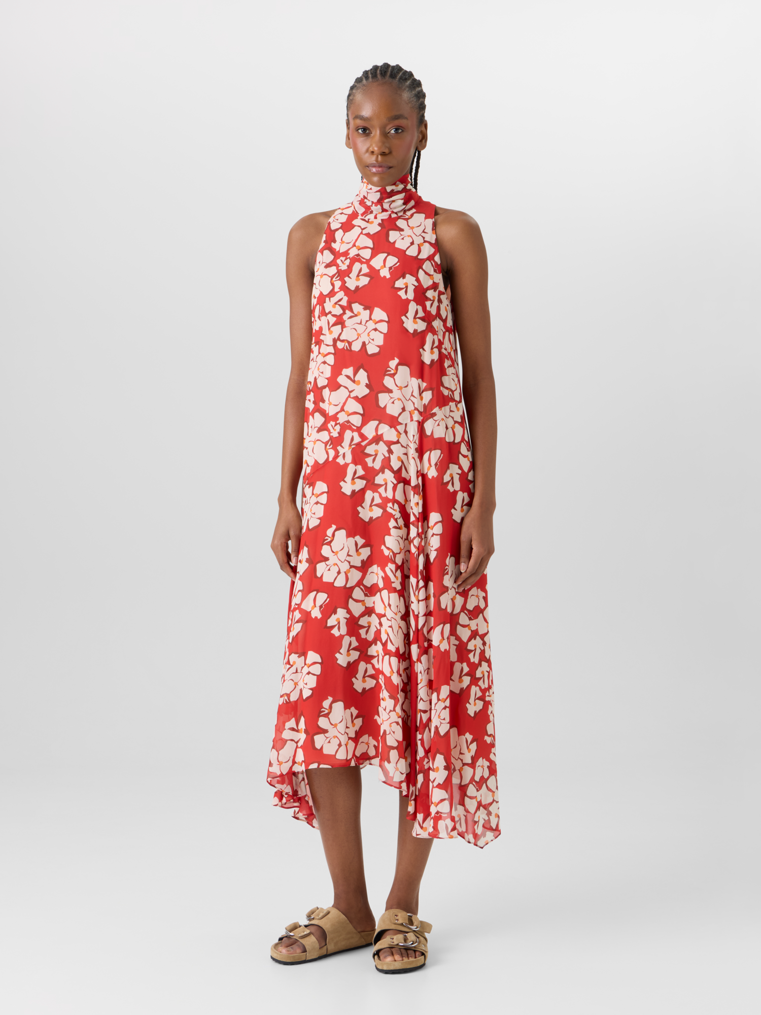 Designer Ärmelloses Midi-Kleid mit Papercut Flower Print - Rot 
