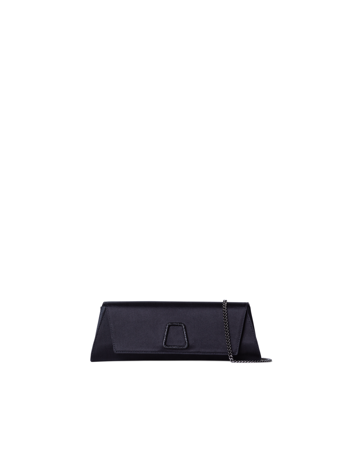 Designer Anouk Satin-Clutch mit Kristalltrapez - Schwarz