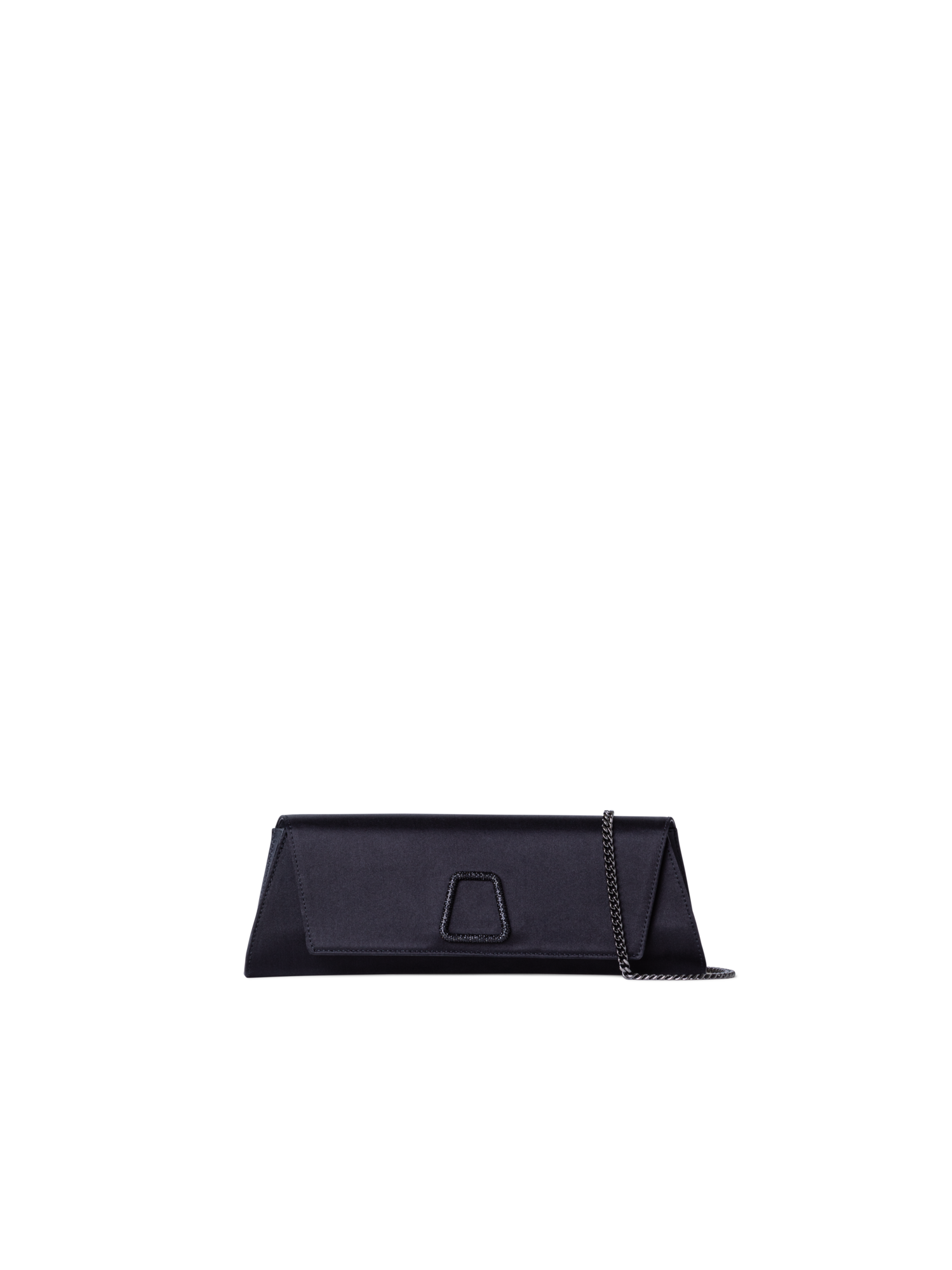 Designer Anouk Satin-Clutch mit Kristalltrapez - Schwarz