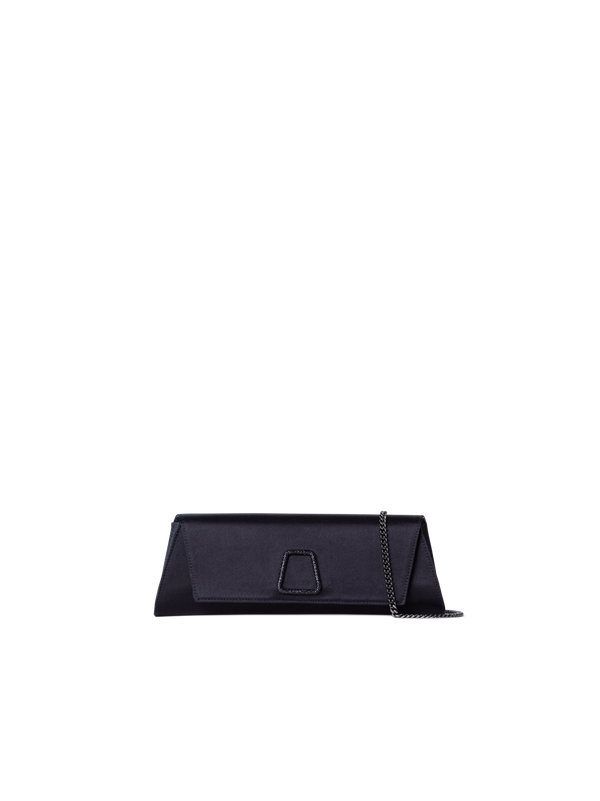 Designer Anouk Satin-Clutch mit Kristalltrapez - Schwarz