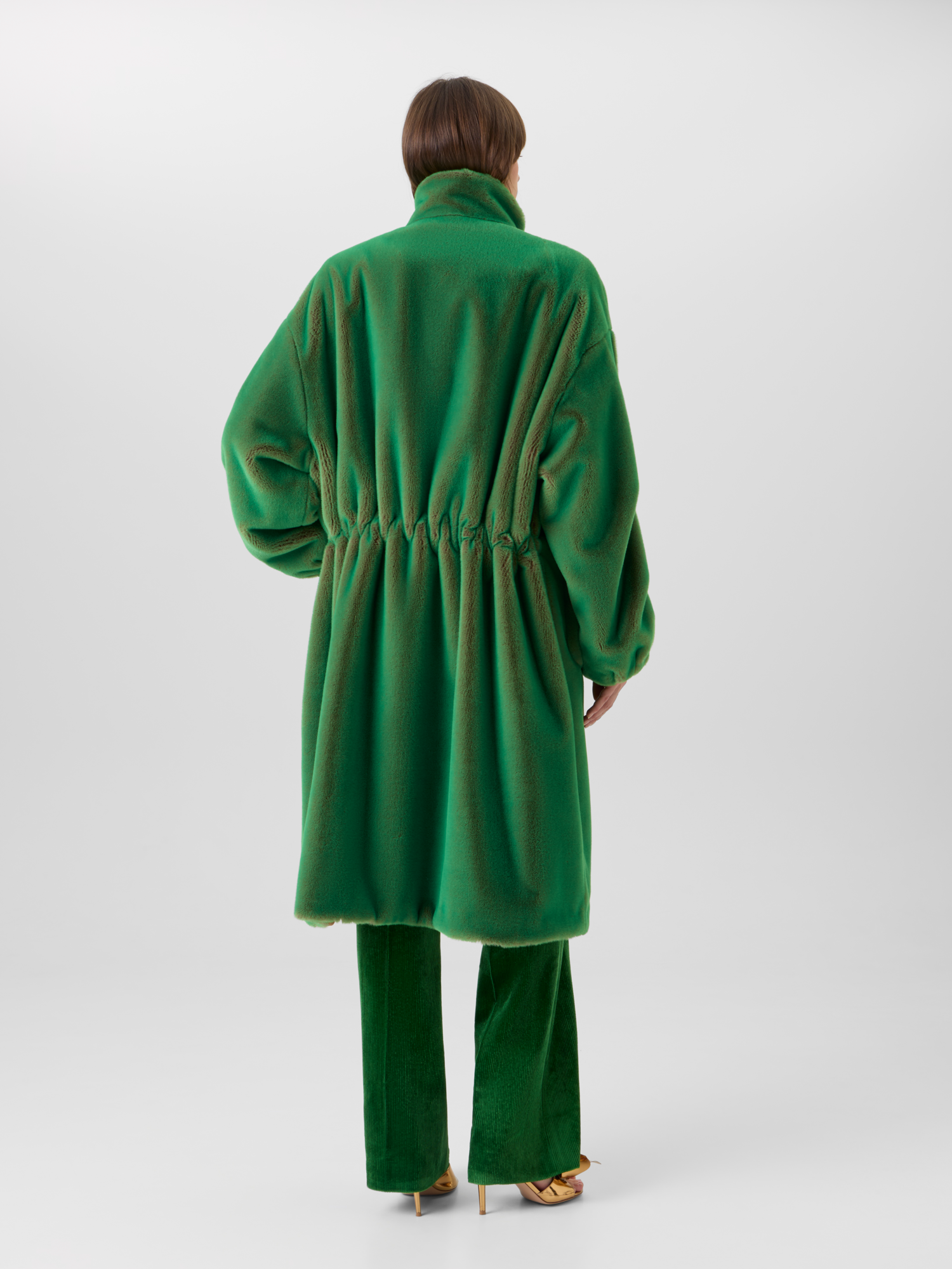 Designer Oversize-Mantel aus Changeant-Webpelz - Grün 