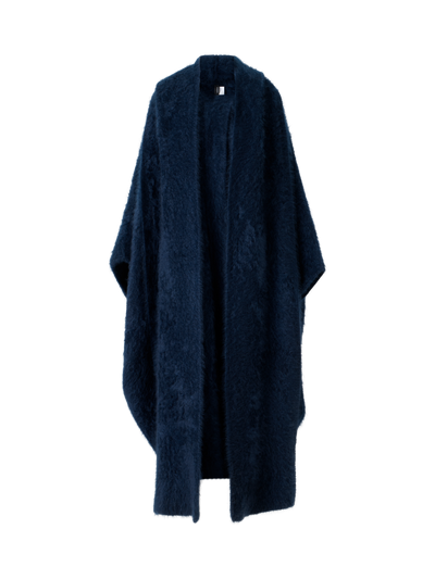 Designer Langes Kaschmir Cape mit Schal-Kapuze - Dunkelblau - Blau