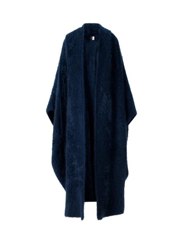 Designer Langes Kaschmir Cape mit Schal-Kapuze - Dunkelblau - Blau