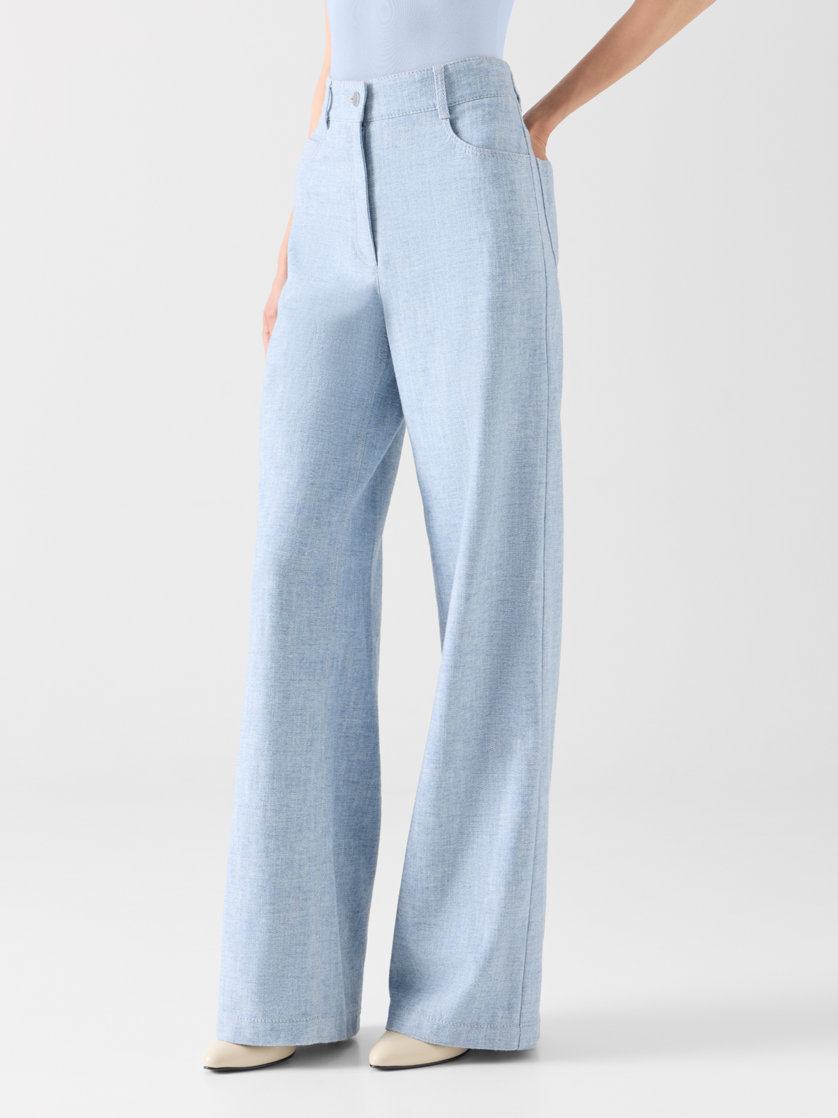 Designer Weite Denim-Hose mit hohem Bund - Blau #editorial