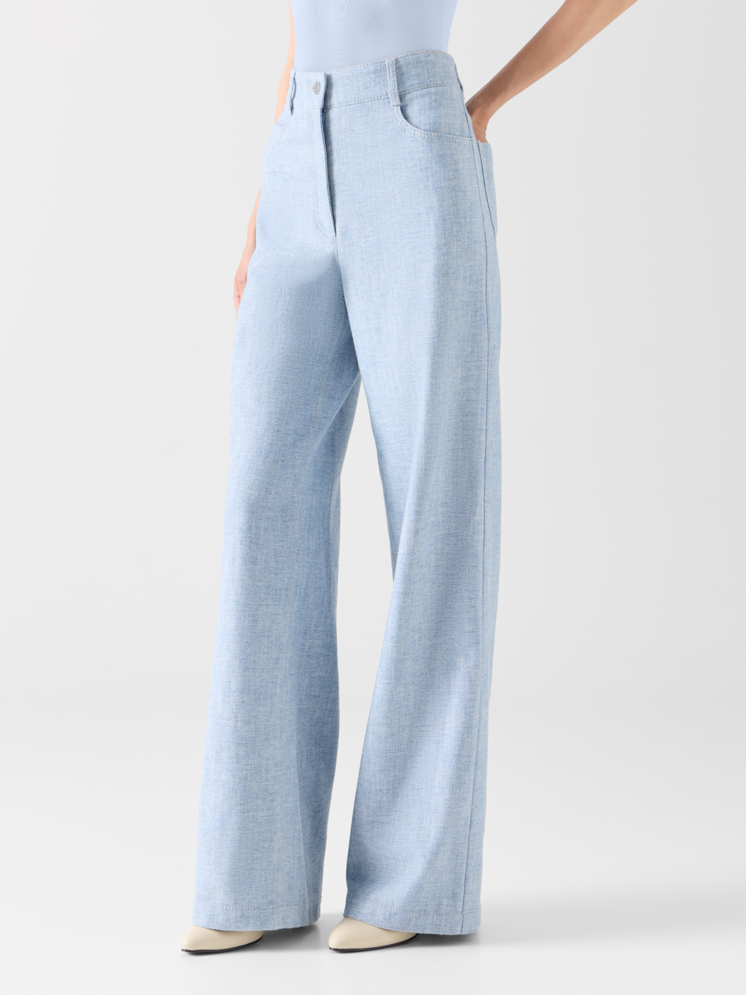 Designer Weite Denim-Hose mit hohem Bund - Blau 