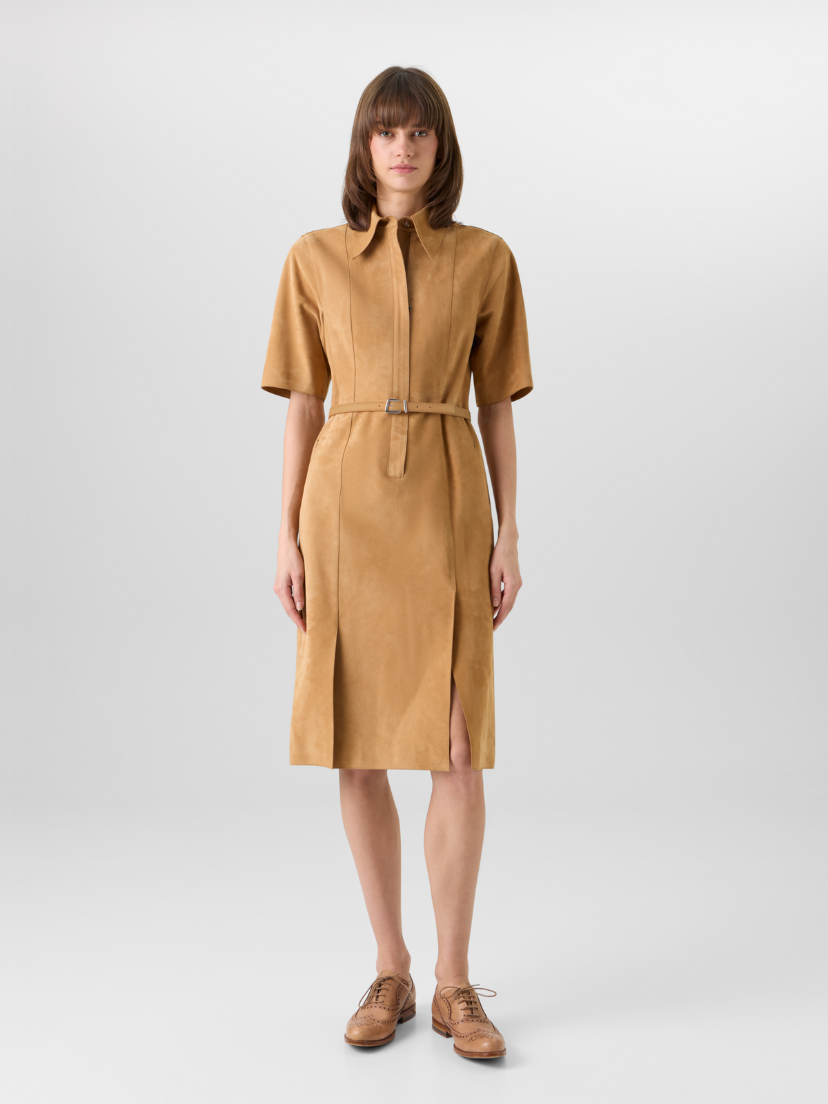 Designer Kurzärmeliges Hemdblusenkleid aus Wildleder 