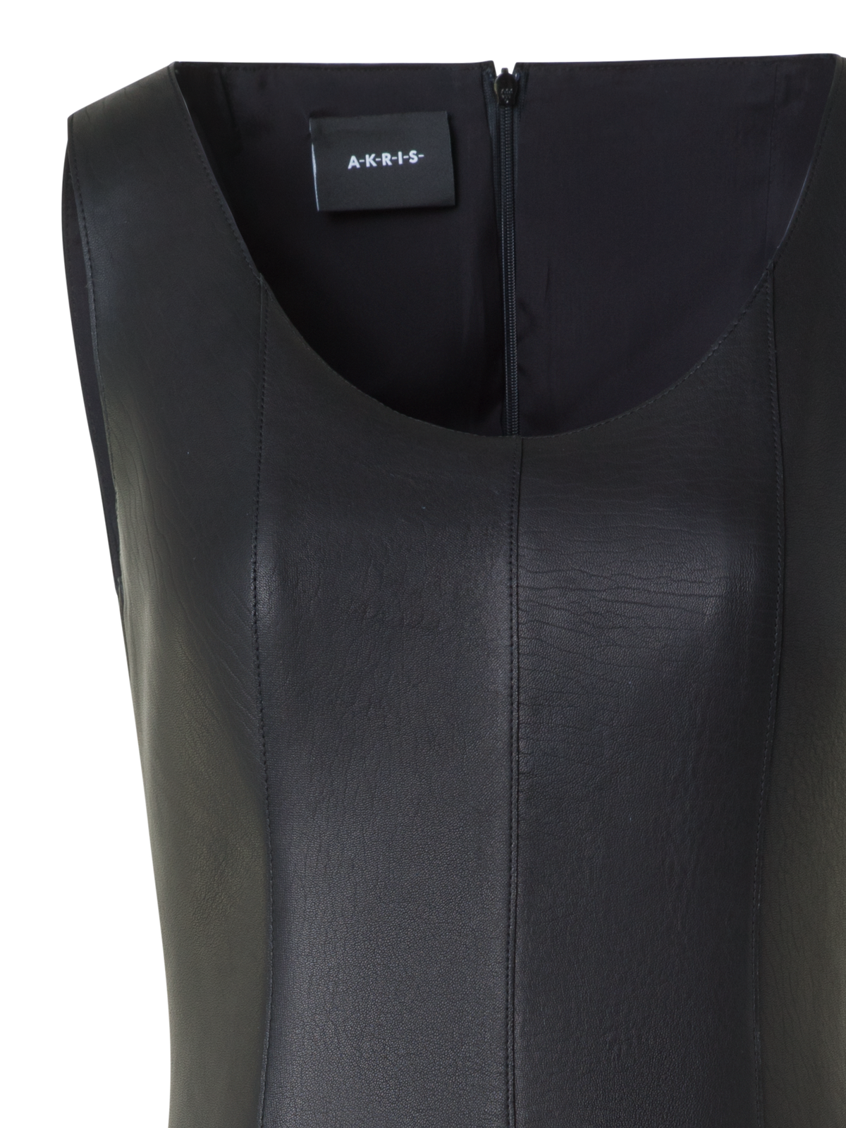 Designer Fit and Flare Lederkleid - Schwarz