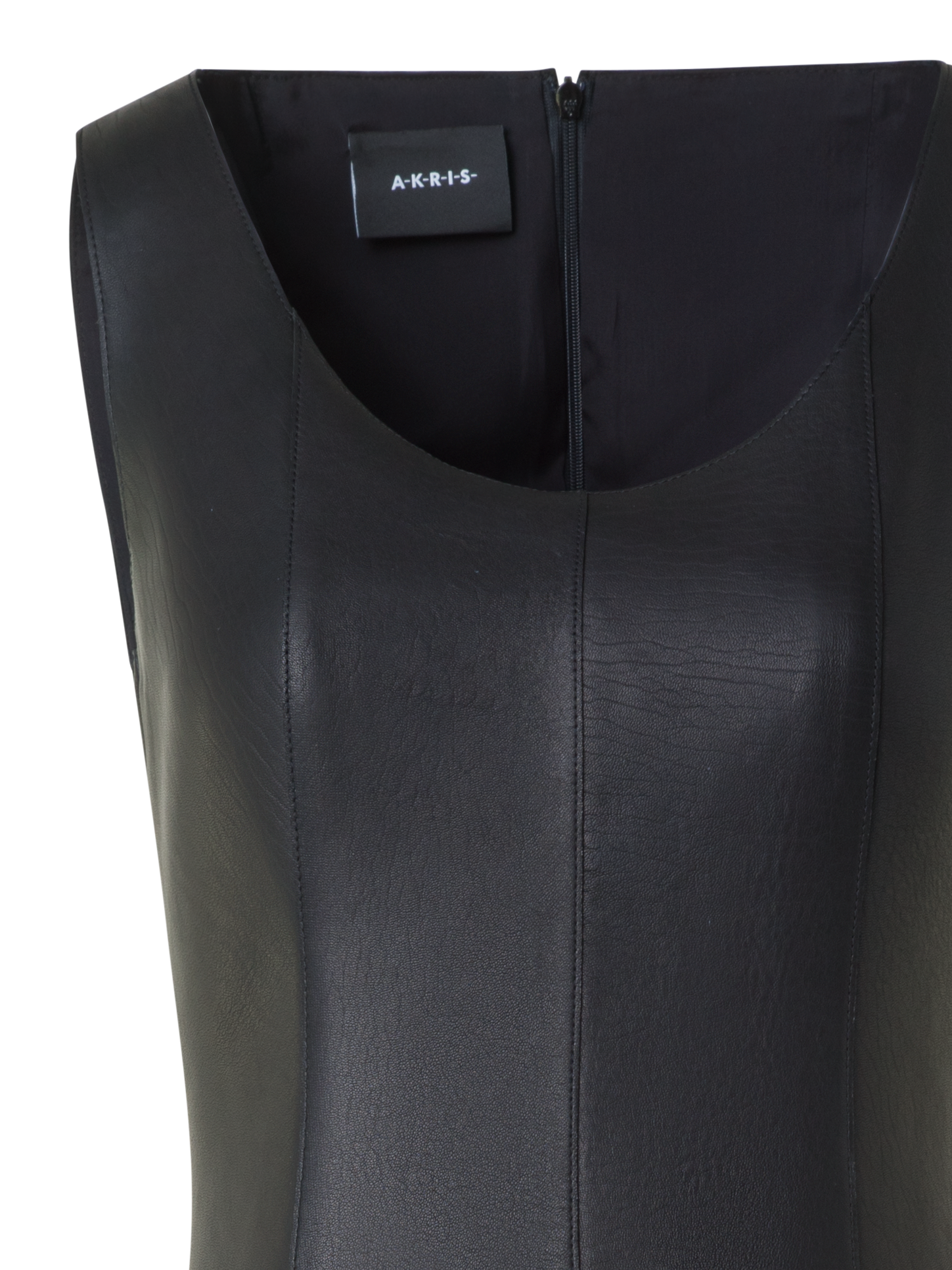 Designer Fit and Flare Lederkleid - Schwarz