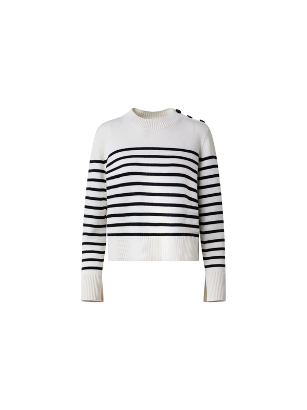 Designer Gestreifter Boxy-Pullover aus Merino-Kaschmir - Bunt - Ecru - Weiss
