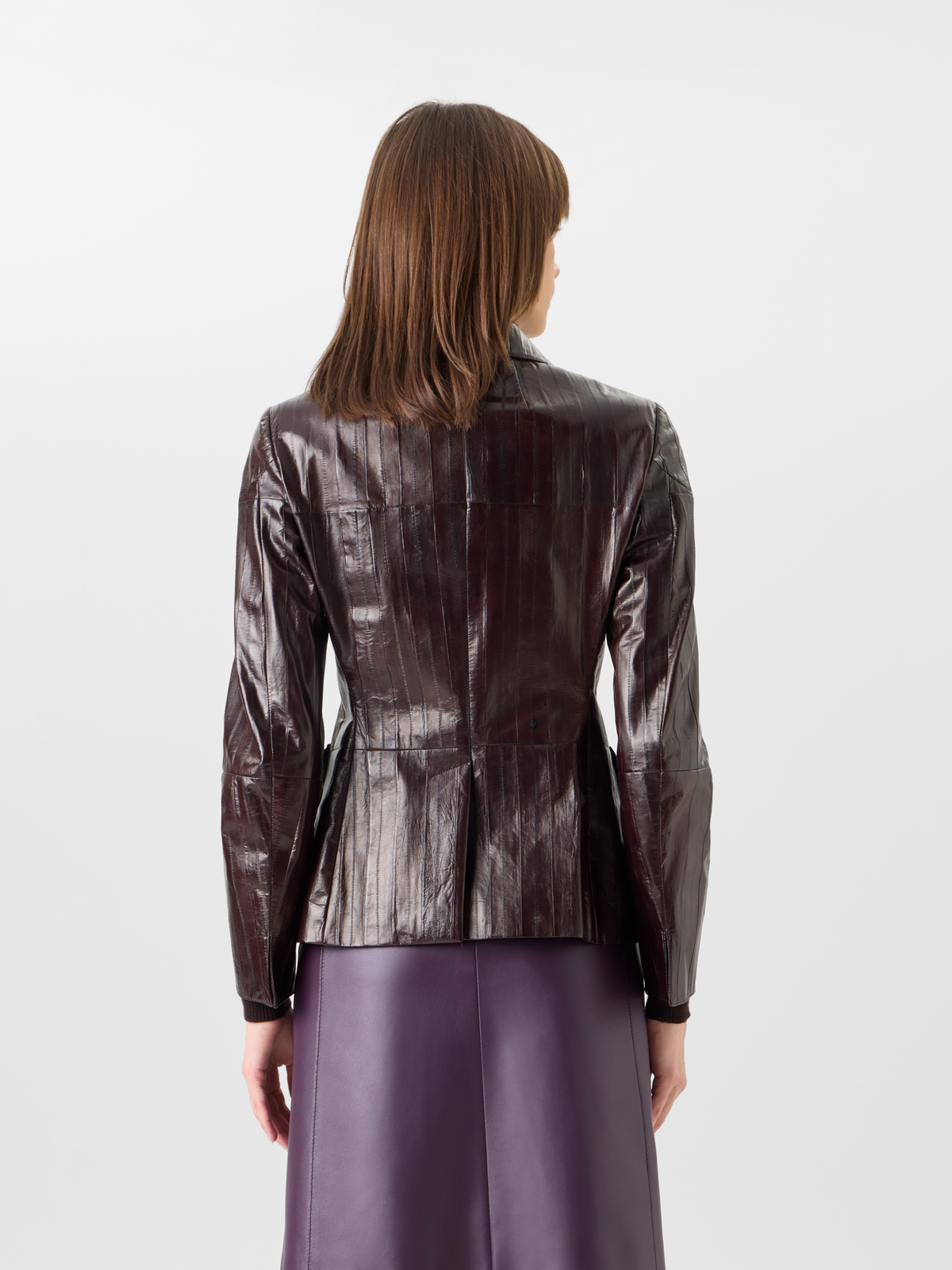 Designer Taillierte Jacke aus lackiertem Aalleder - Braun 
