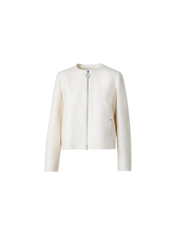 Designer Kurze Jacke aus Wollwalk - Ecru - Weiss