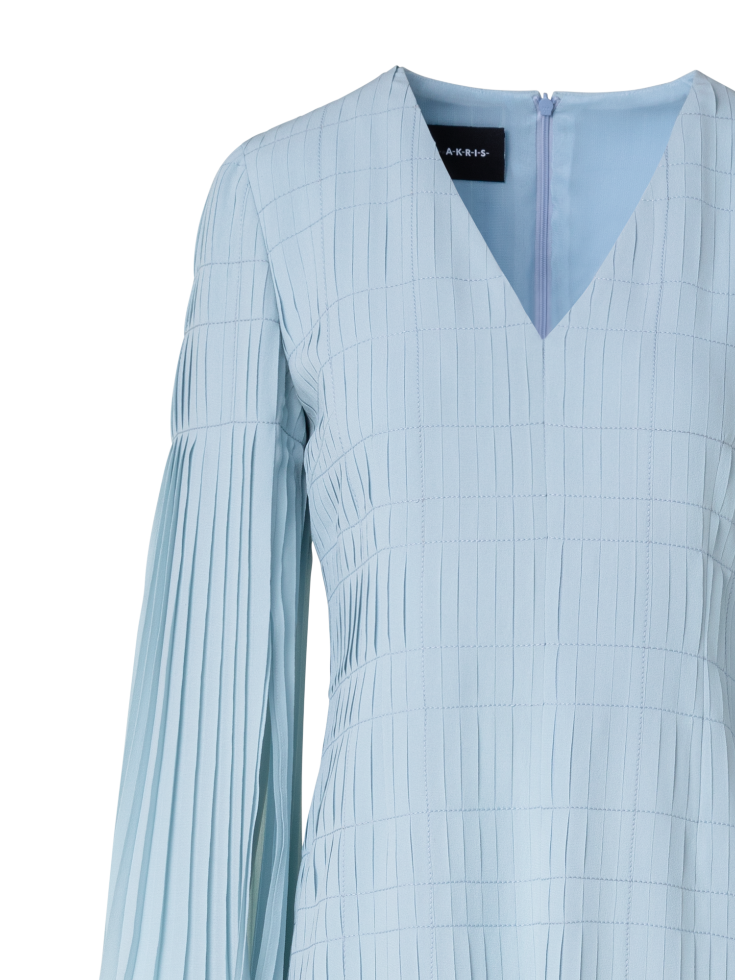 Designer Langes Plisseekleid mit ausgestellten Ärmeln - Blau