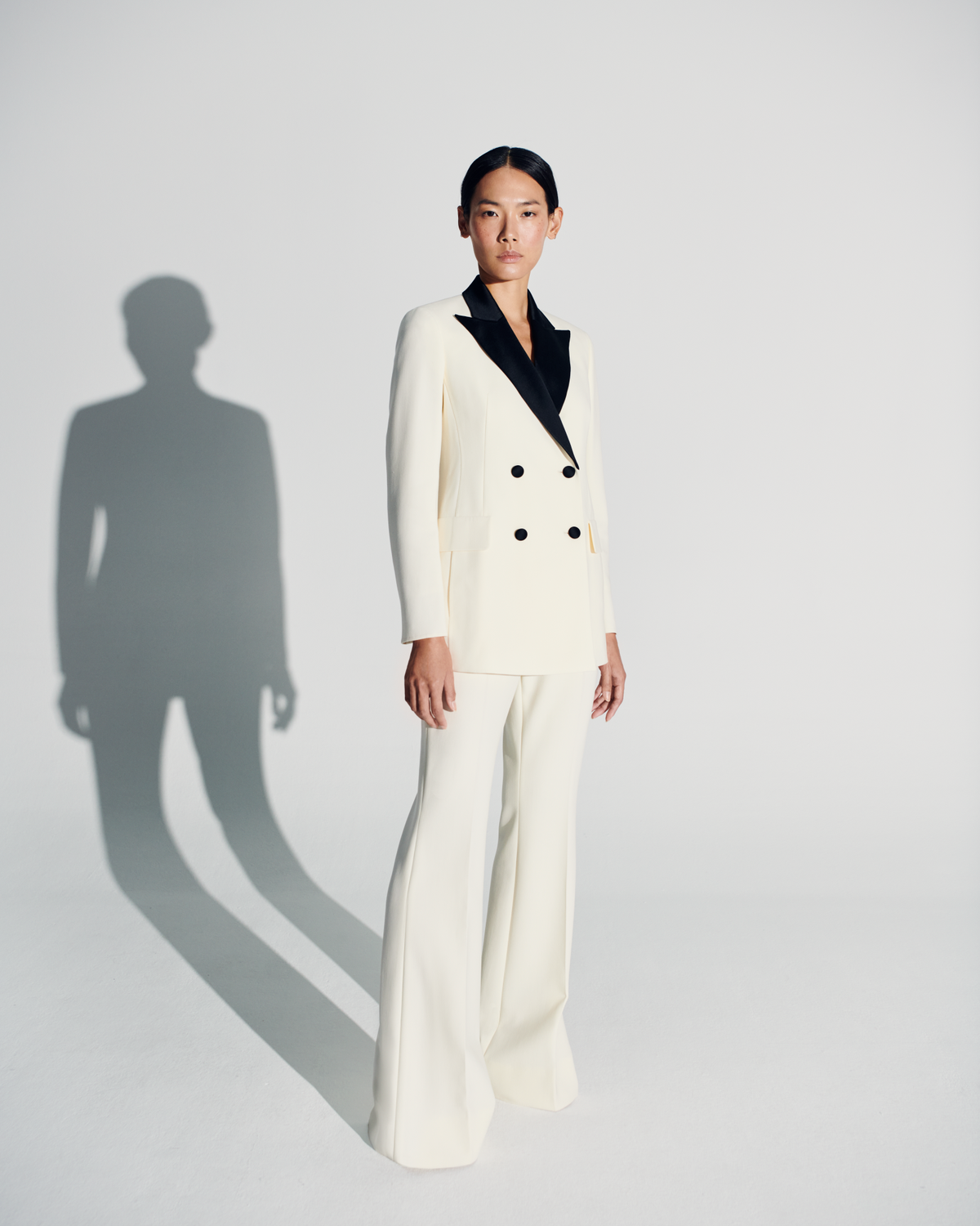 Designer Schlaghose aus Woll-Stretch-Doubleface - Ecru - Weiss #editorial