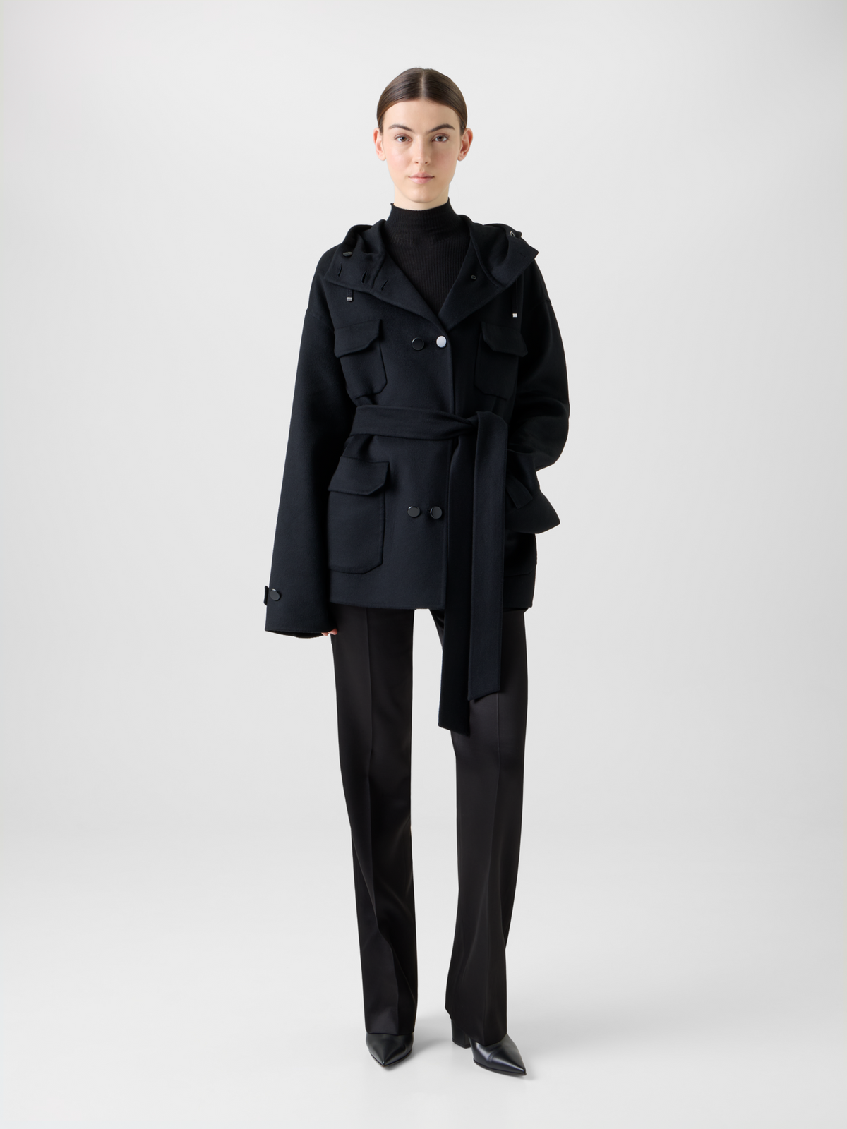 Designer Doppelreihiger Kaschmir-Doubleface-Parka - Schwarz #editorial