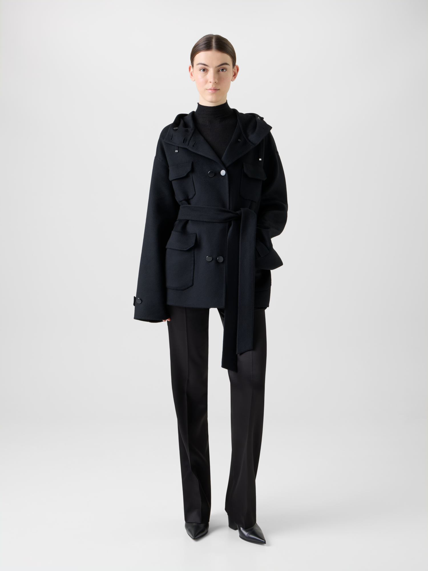 Designer Doppelreihiger Kaschmir-Doubleface-Parka - Schwarz 