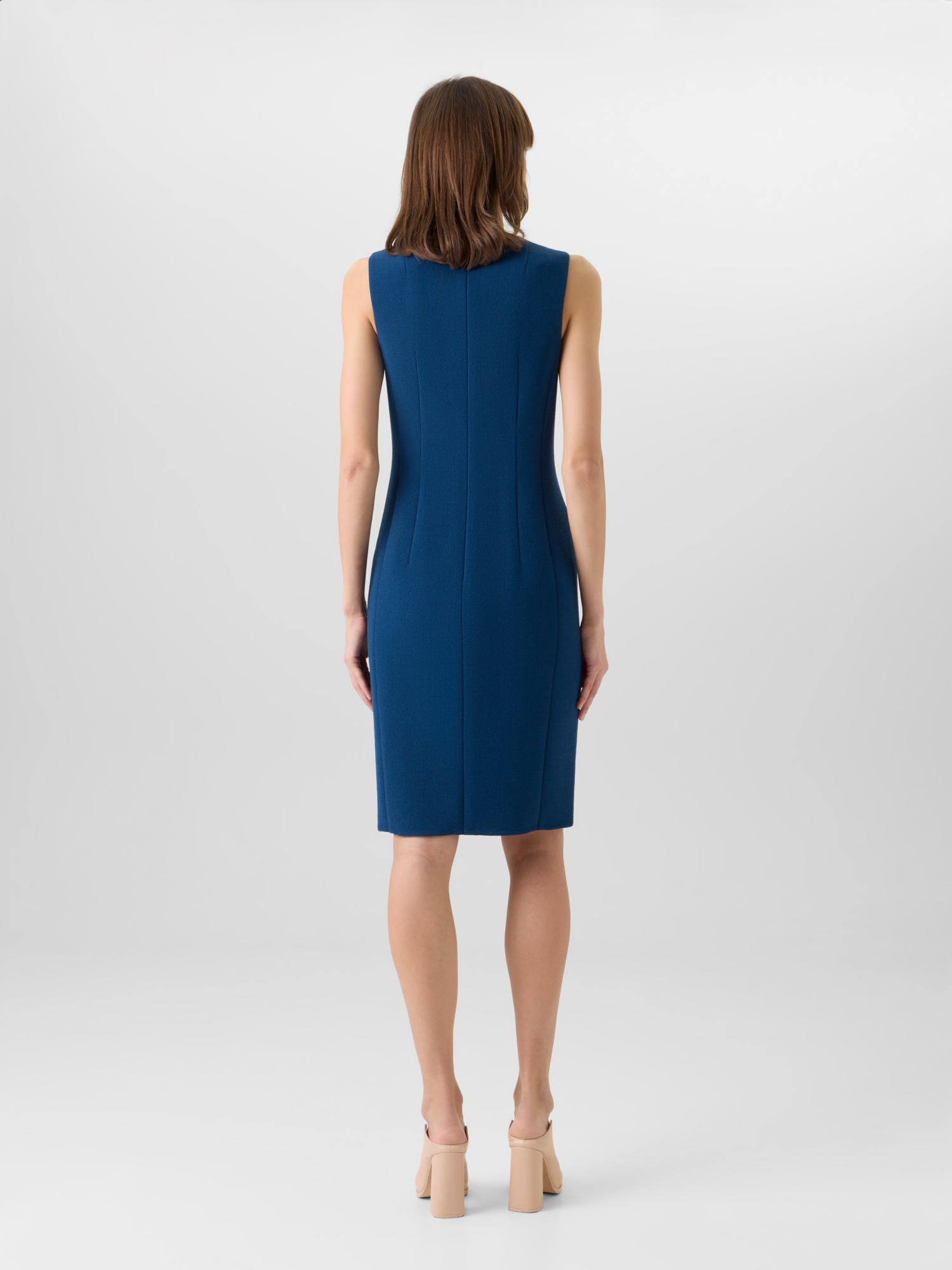 Designer Ärmelloses Etuikleid aus Wollkrepp-Doubleface - Blau 