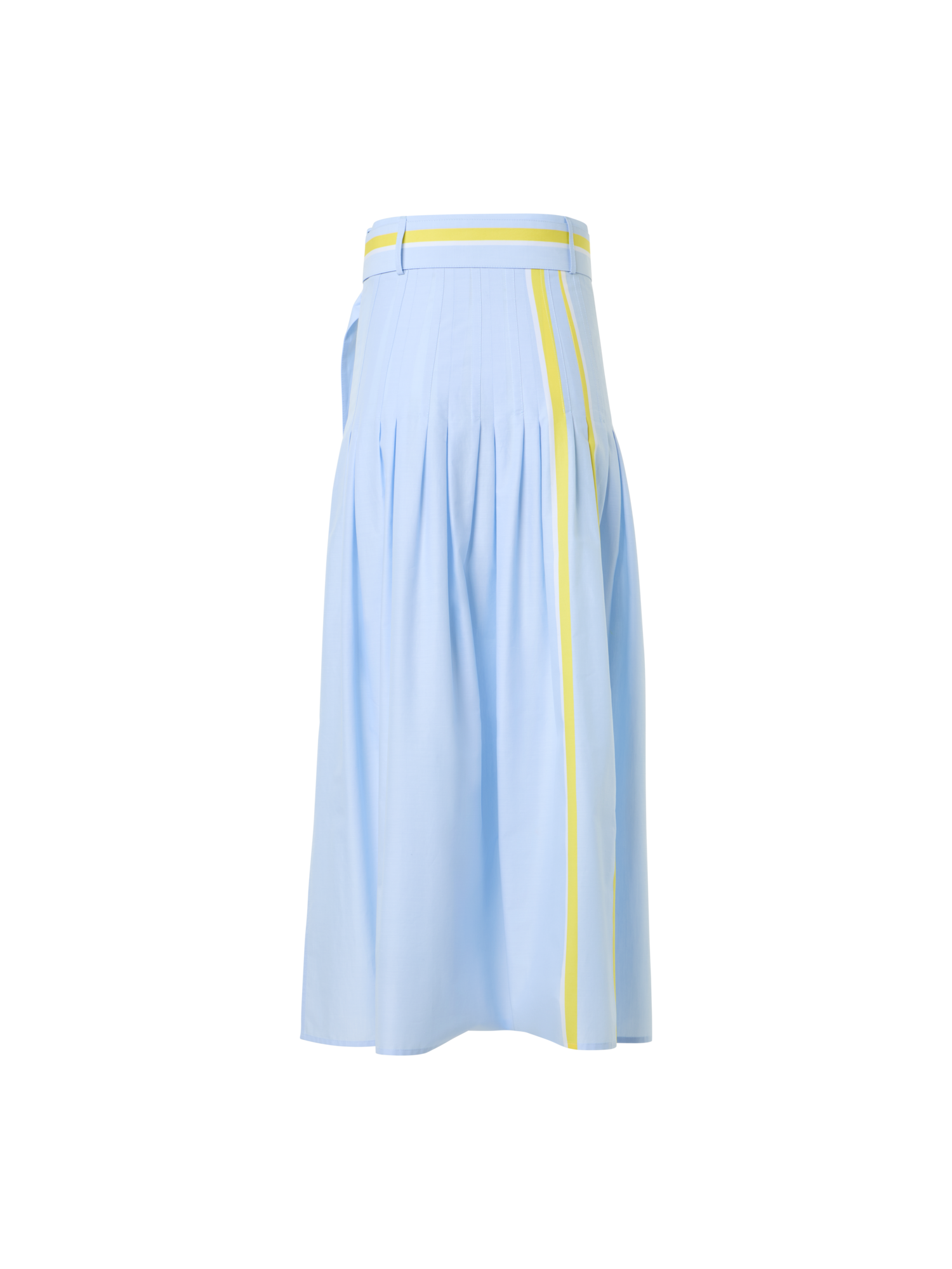 Designer Plissierter gestreifter Baumwoll-Chambray-Midirock mit Gürtel - Blau - Bunt