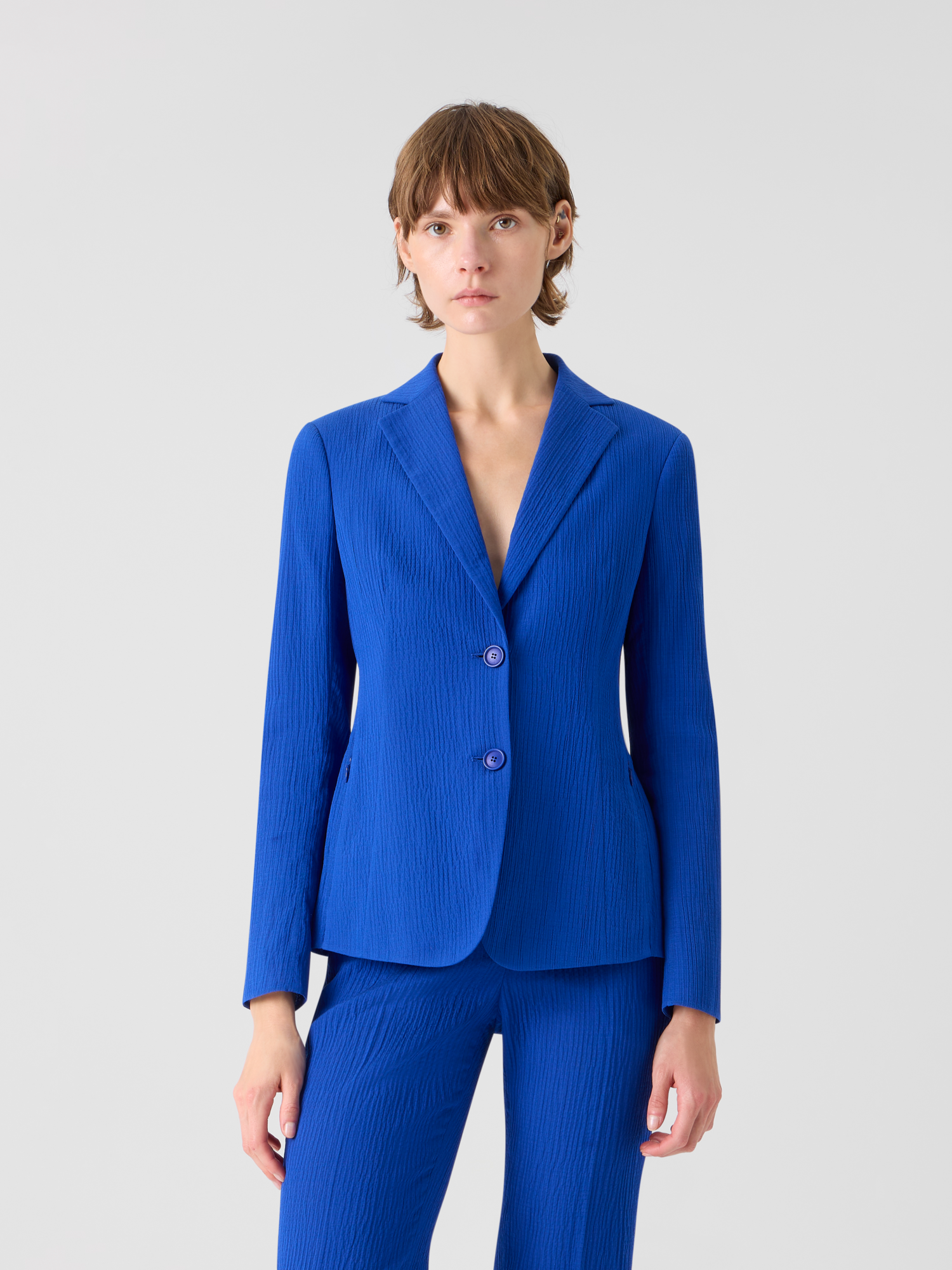 Designer Lavino Taillierte Jacke aus strukturierter Baumwollseide - Blau 