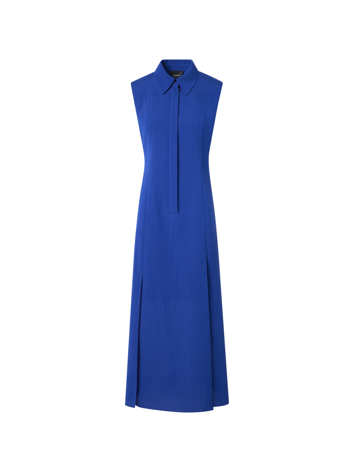 Designer Midi-Hemdblusenkleid aus strukturierter Baumwollseide - Blau