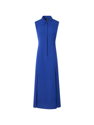 Designer Midi-Hemdblusenkleid aus strukturierter Baumwollseide - Blau