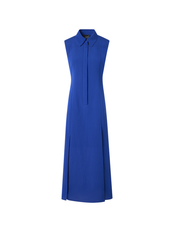 Designer Midi-Hemdblusenkleid aus strukturierter Baumwollseide - Blau