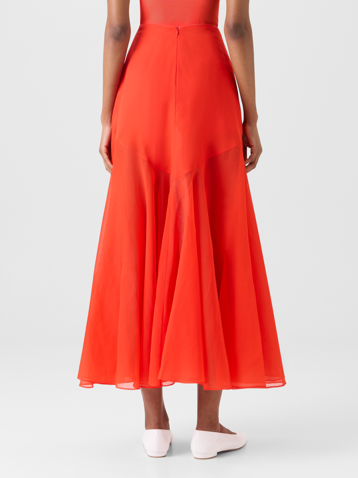 Designer Ausgestellter Midirock aus Seidenorganza - Rot #editorial