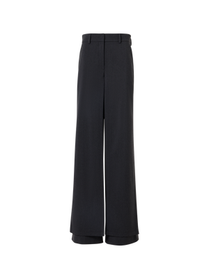 Designer Weite Hose aus Wollgabardine mit Überwurf vorne - Grau