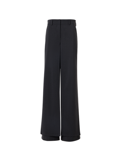 Designer Weite Hose aus Wollgabardine mit Überwurf vorne - Grau