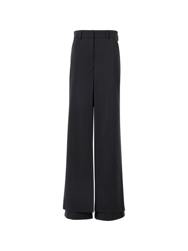 Designer Weite Hose aus Wollgabardine mit Überwurf vorne - Grau
