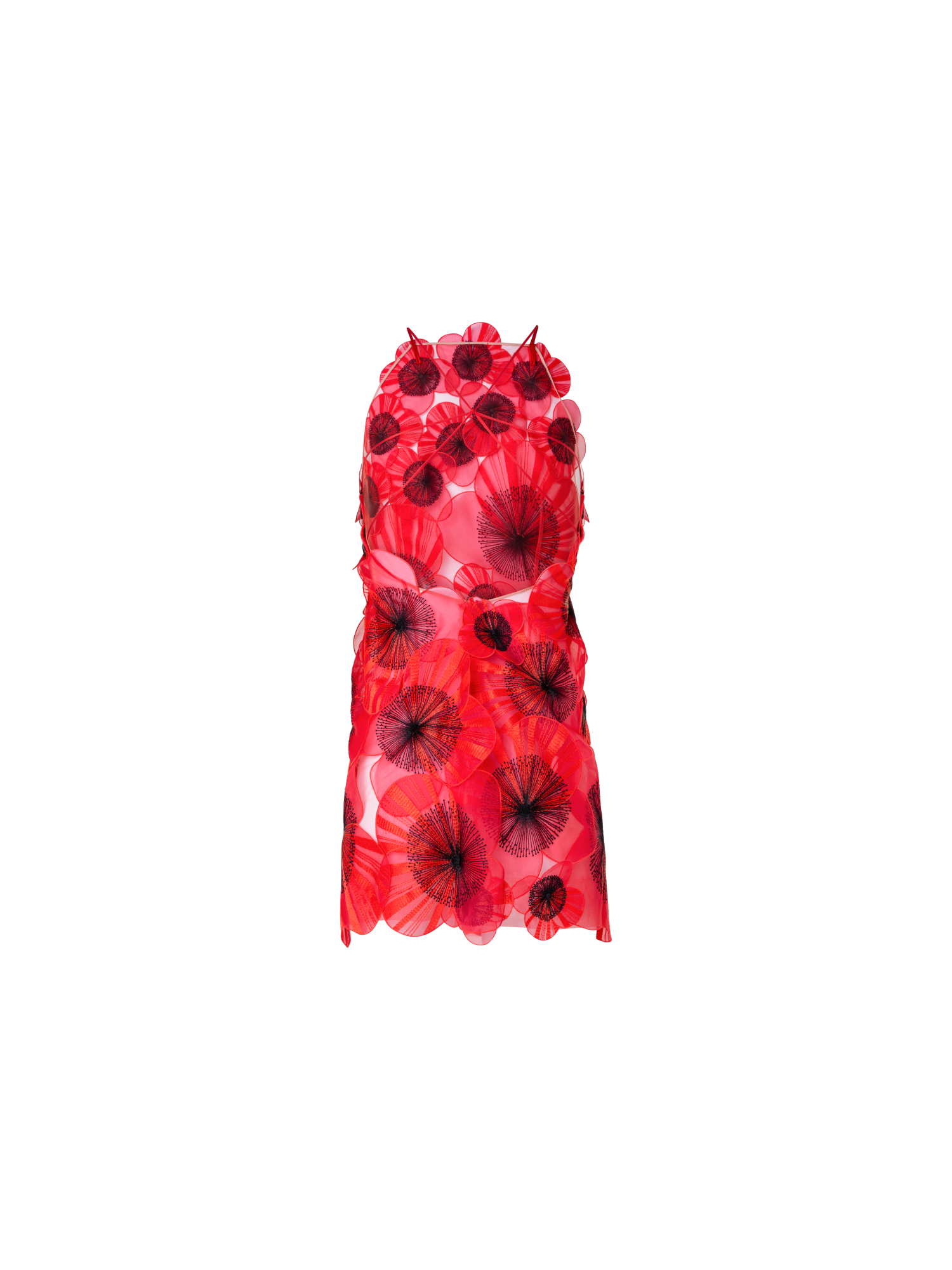 Designer Kleid mit Poppy-Blumen-Stickerei - Rot