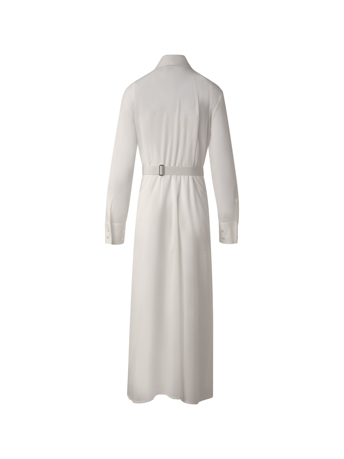 Designer Langärmeliges Baumwoll-Blusenkleid mit Gürtel - Grau - Beige