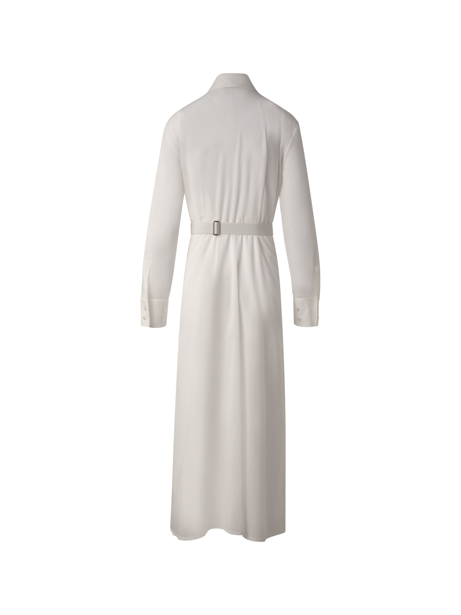 Designer Langärmeliges Baumwoll-Blusenkleid mit Gürtel - Grau - Beige
