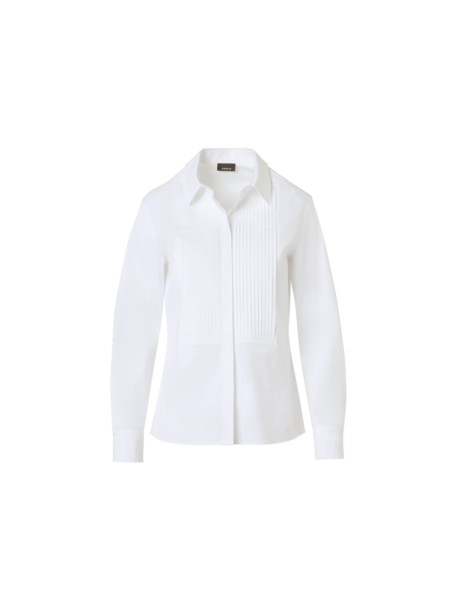 Designer Bluse aus Baumwollpopeline mit plissiertem Plastron - Weiss