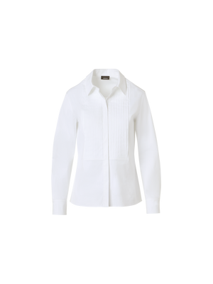 Designer Bluse aus Baumwollpopeline mit plissiertem Plastron - Weiss