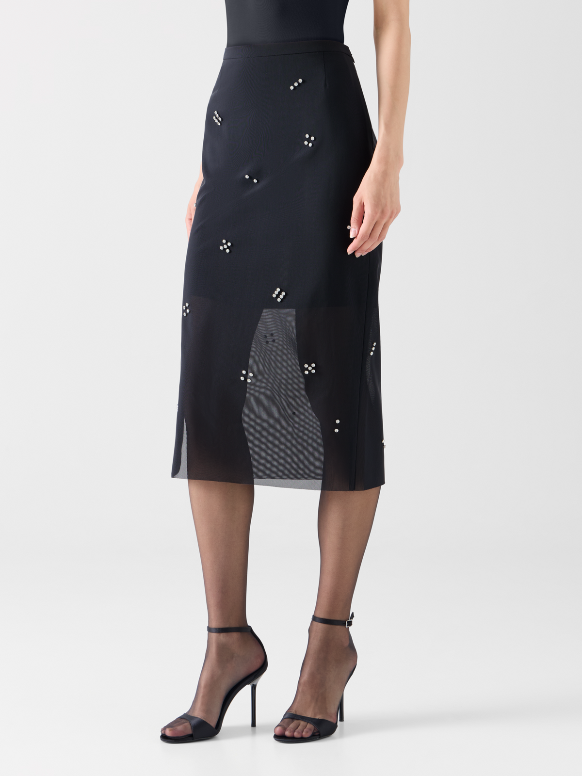 Designer Bleistiftrock aus Tüll mit Diamond Dice Dot - Schwarz 