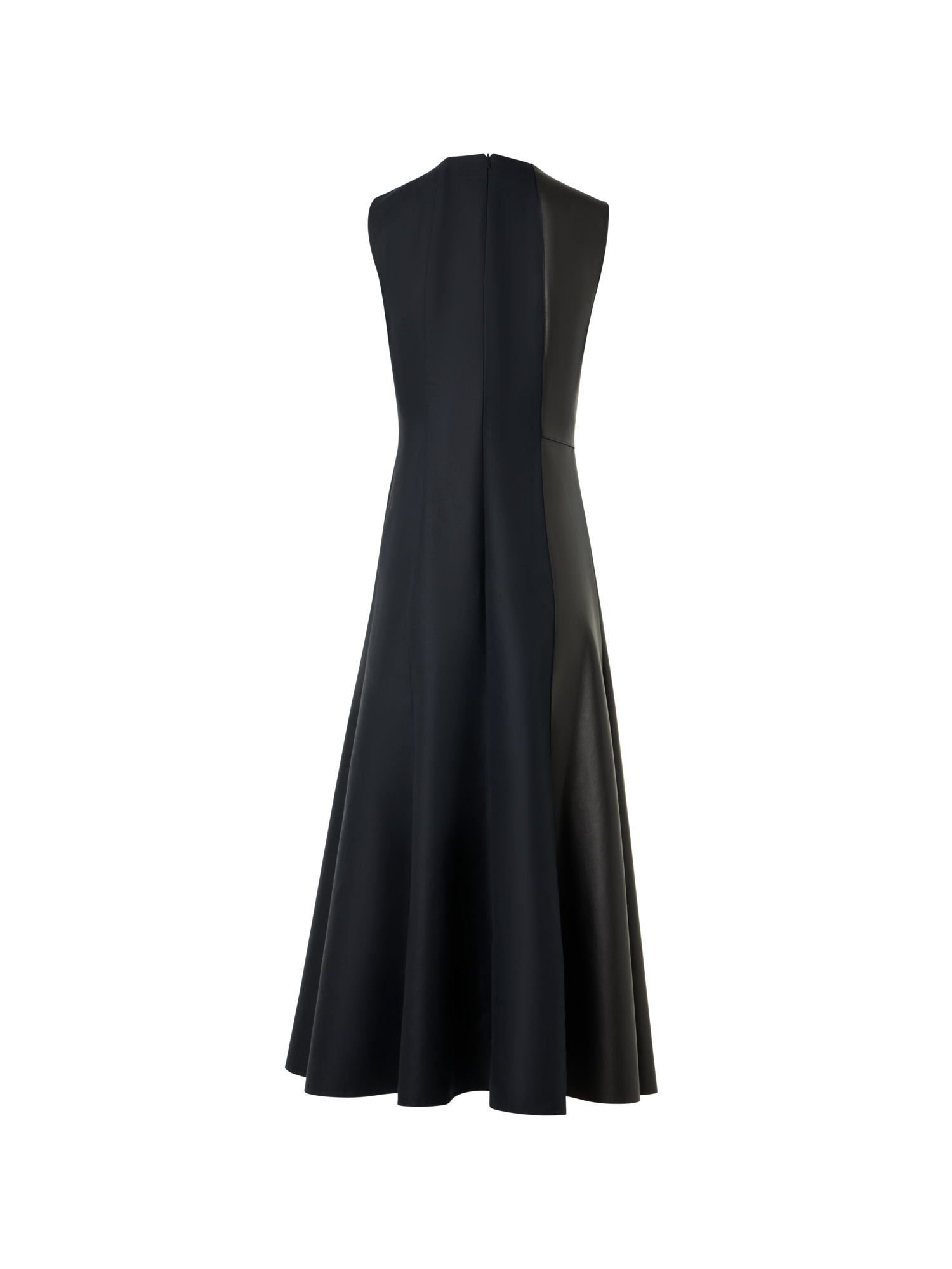 Designer Ausgestelltes Midikleid mit Leder-Patchwork - Schwarz