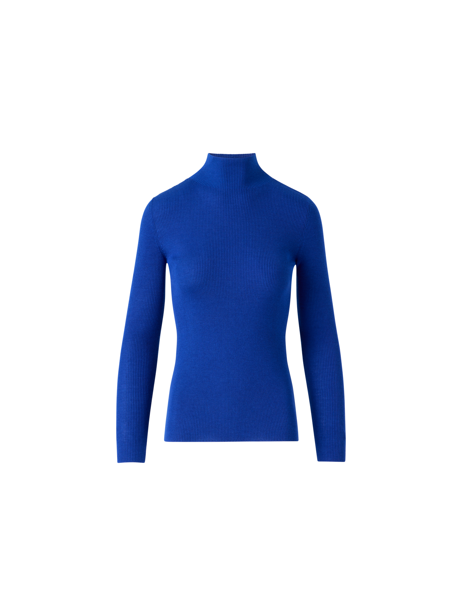 Designer Kaschmir Seide Rippenstrick Stehkragen Pulli  - Blau