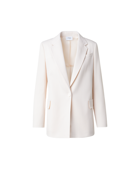 Designer Boyfriend Blazer aus Woll-Trikotine - Ecru - Weiss