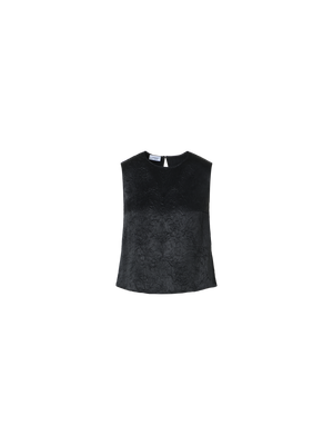 Designer Ärmelloses Top aus Knitter-Satin - Schwarz