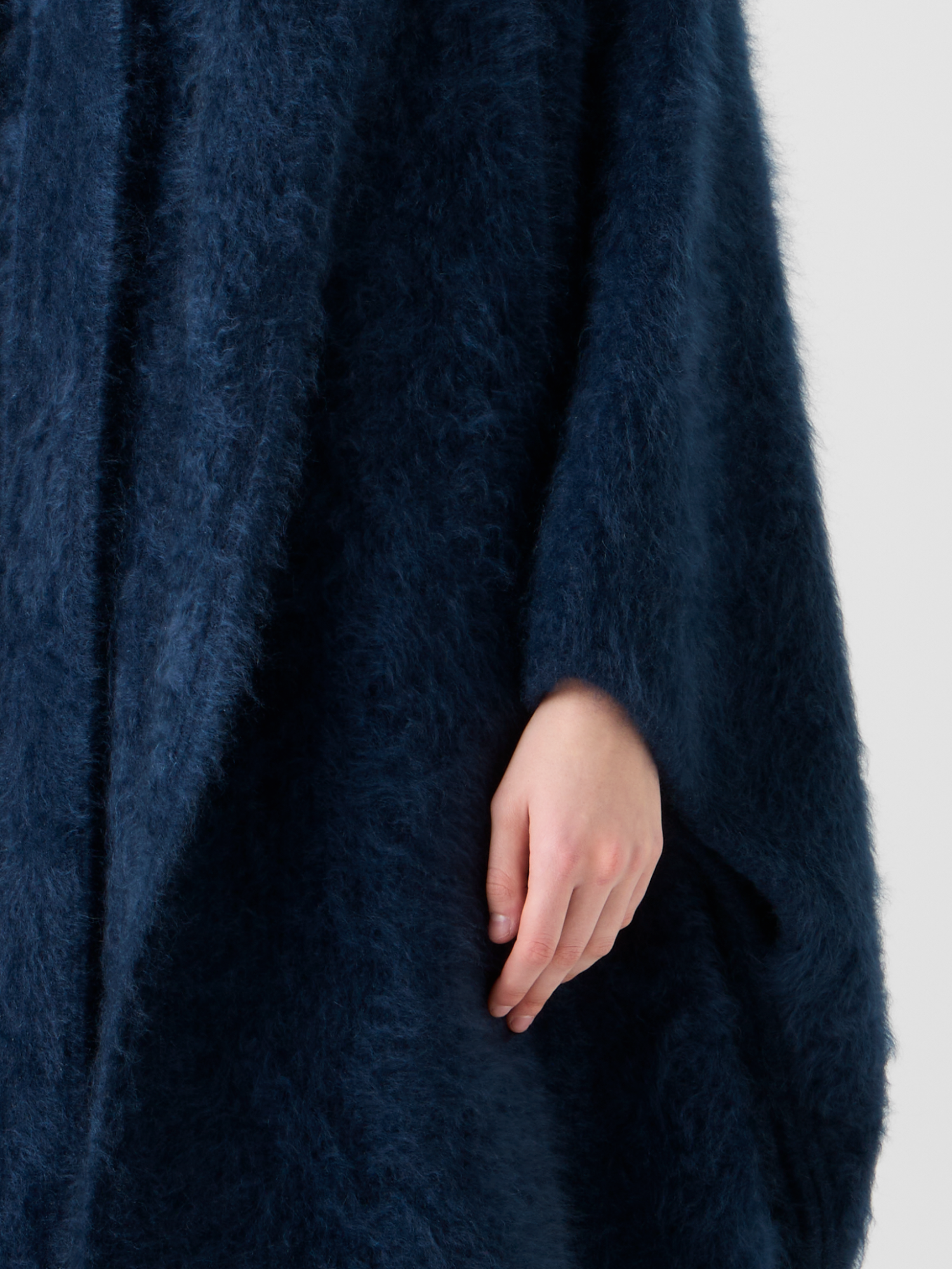 Designer Langes Kaschmir Cape mit Schal-Kapuze - Dunkelblau - Blau 